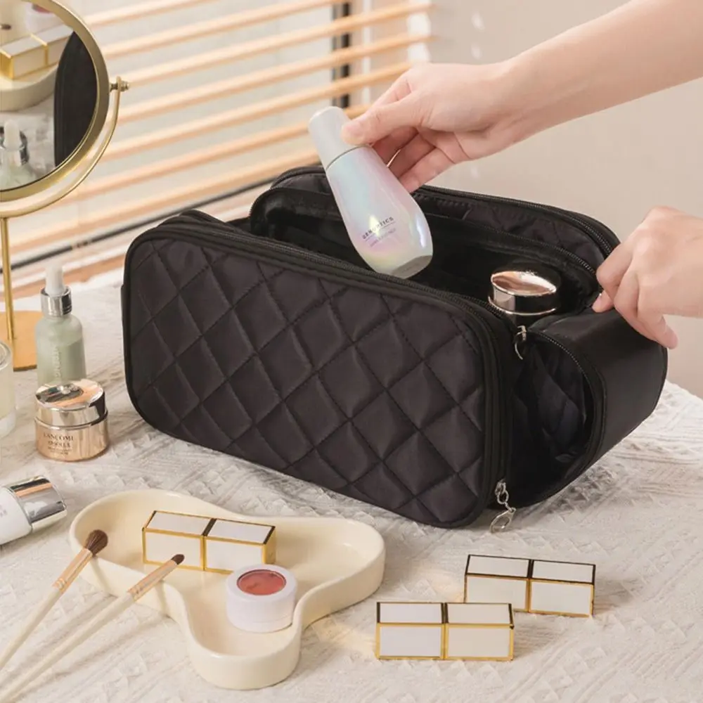 

Waterproof Travel Toiletry Bag with Handle Wear-resistant Ladies Makeup Handbag Large Opening 3 Layers Shaving Kit Pouch
