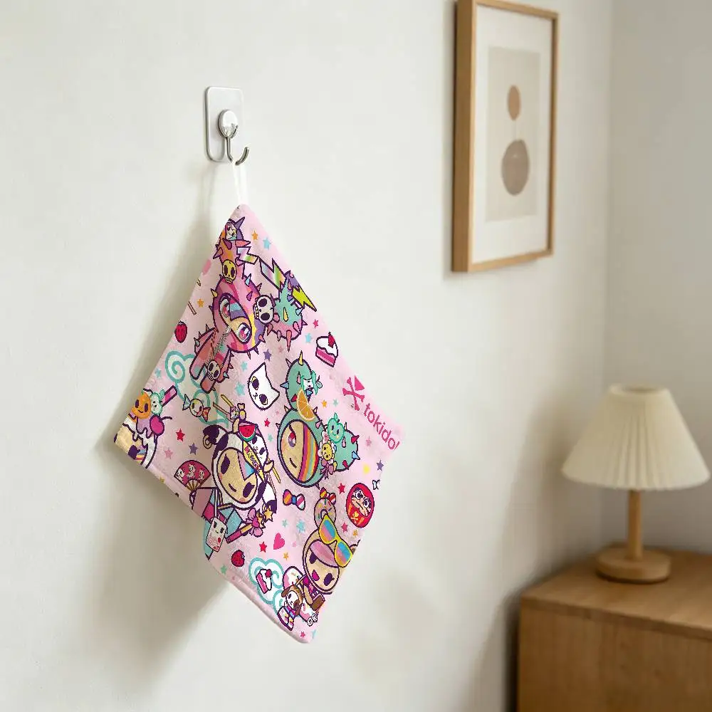 Cartoon T-Tokidoki Polyester Cotton Hand Wiping Towel, Anti-shrink Hanging Kitchen Cloth For Household Cleaning