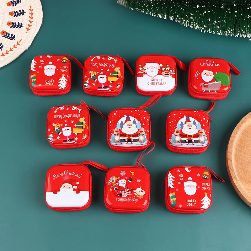 Random Tinplate Coin Purse Earphone Storage Bag Christmas Gifts Santa Claus Pattern Coin Purse Key Coin Bag Red Coin Purse