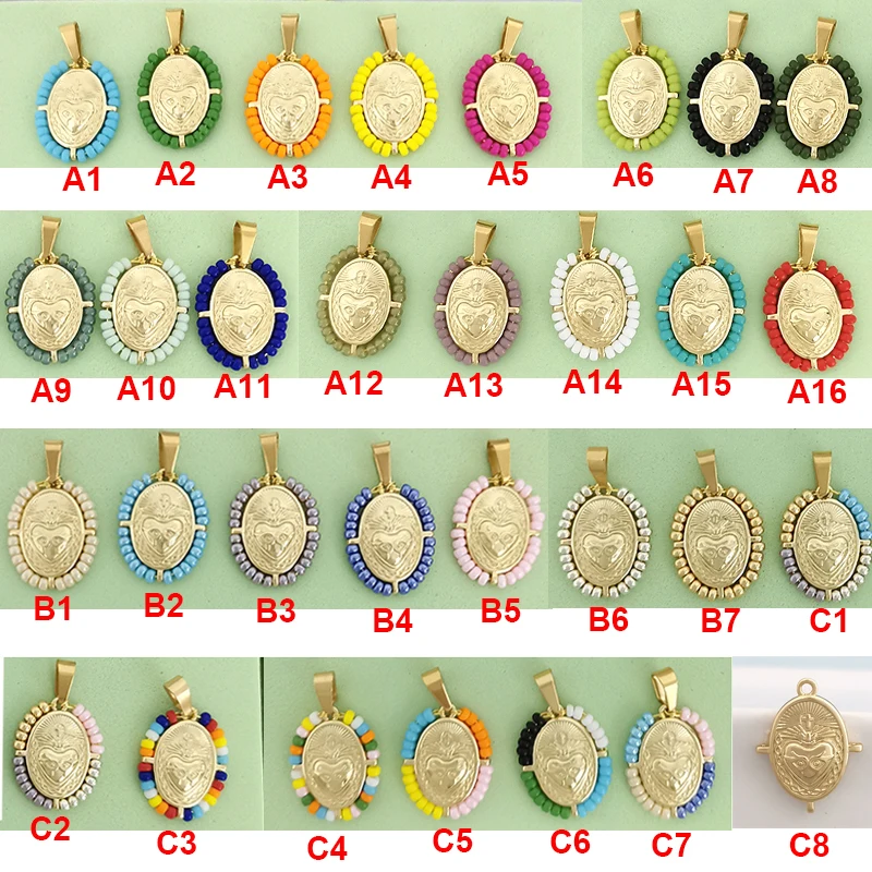 QMHJE Virgin Mary Charm Pendant for Necklace Seed Beads Candy Earrings Bracelet Cross Jesus Heart Accessories Jewelry Bohemia - Image 2