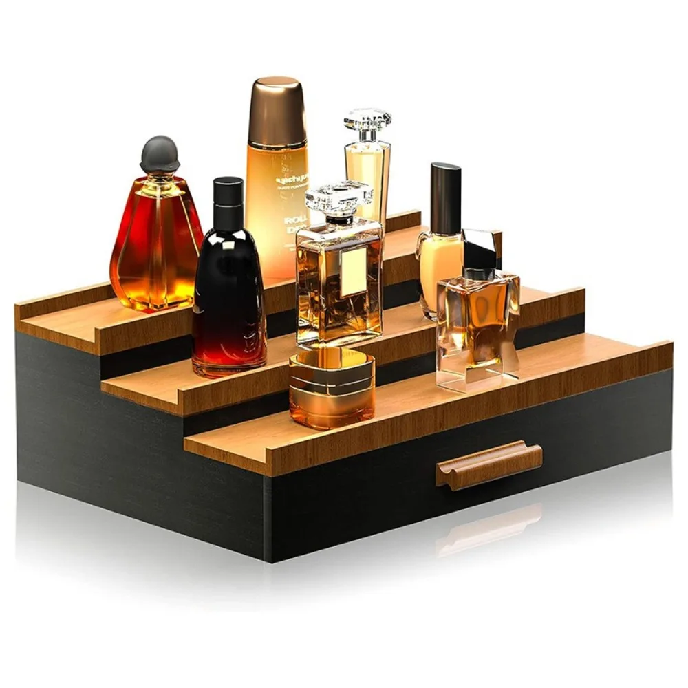 

Elegant 3 Tier Perfume Display Stand with Drawers Wooden Cosmetic Display Box Mini Makeup Organizer for Home Decor