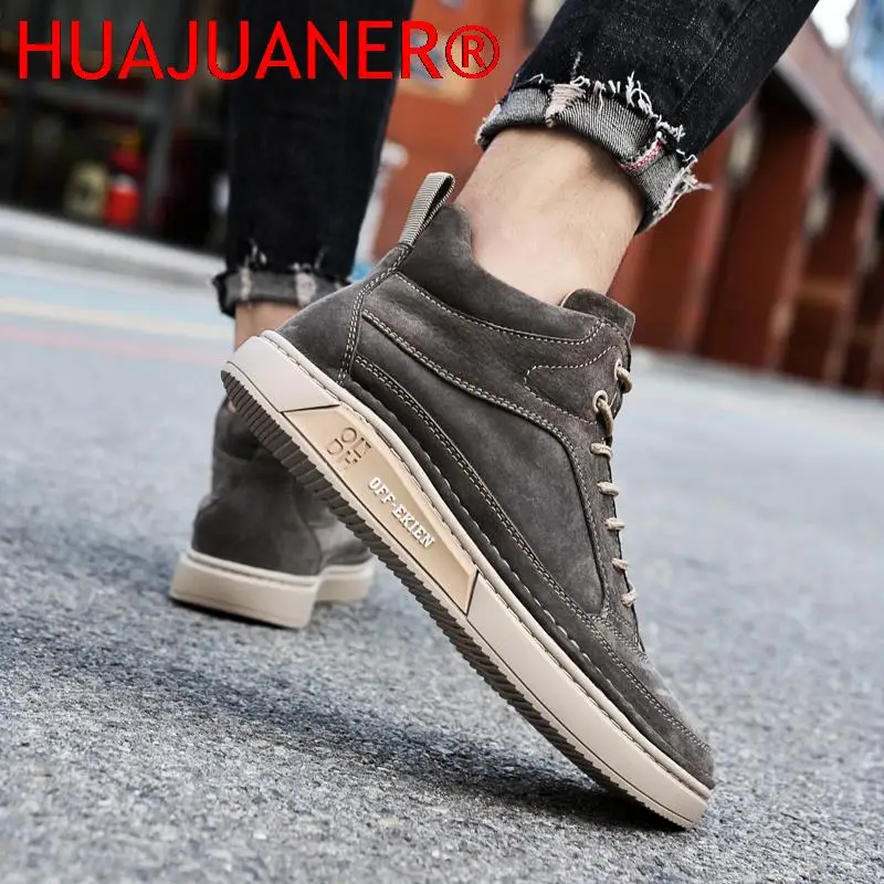 Fashion Mens Shoes Suede Genuine Leather Autumn Winter Men Boots Snow Warm Mens Ankle Boot Luxury Comfortable Male Sneakers