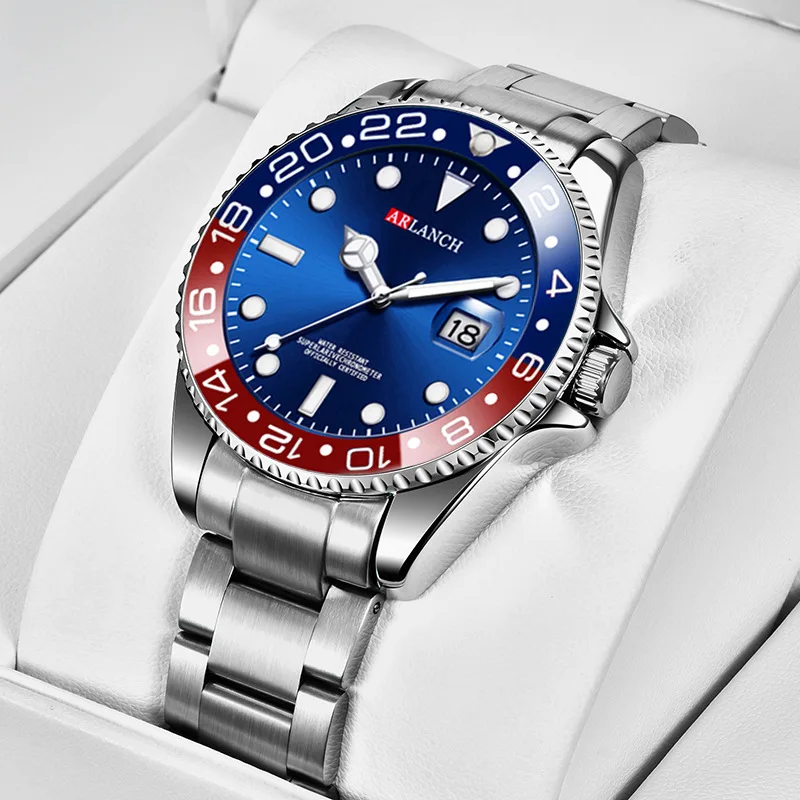 

ARLANCH 305, роскошные мужские кварцевые часы с ремешком из нержавеющей стали, водонепроницаемый ночник, календарь, деловые мужские тестовые часы