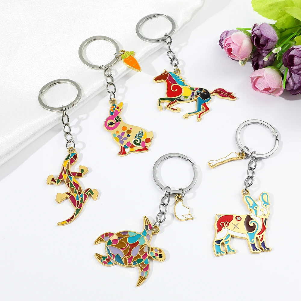 Metal Horse Keychain for Women, Rabbit, lizard, Tortoise, Key Ring, Unique Animal Jewelry, Girls Teens Bag, Car Charms, 1Pc