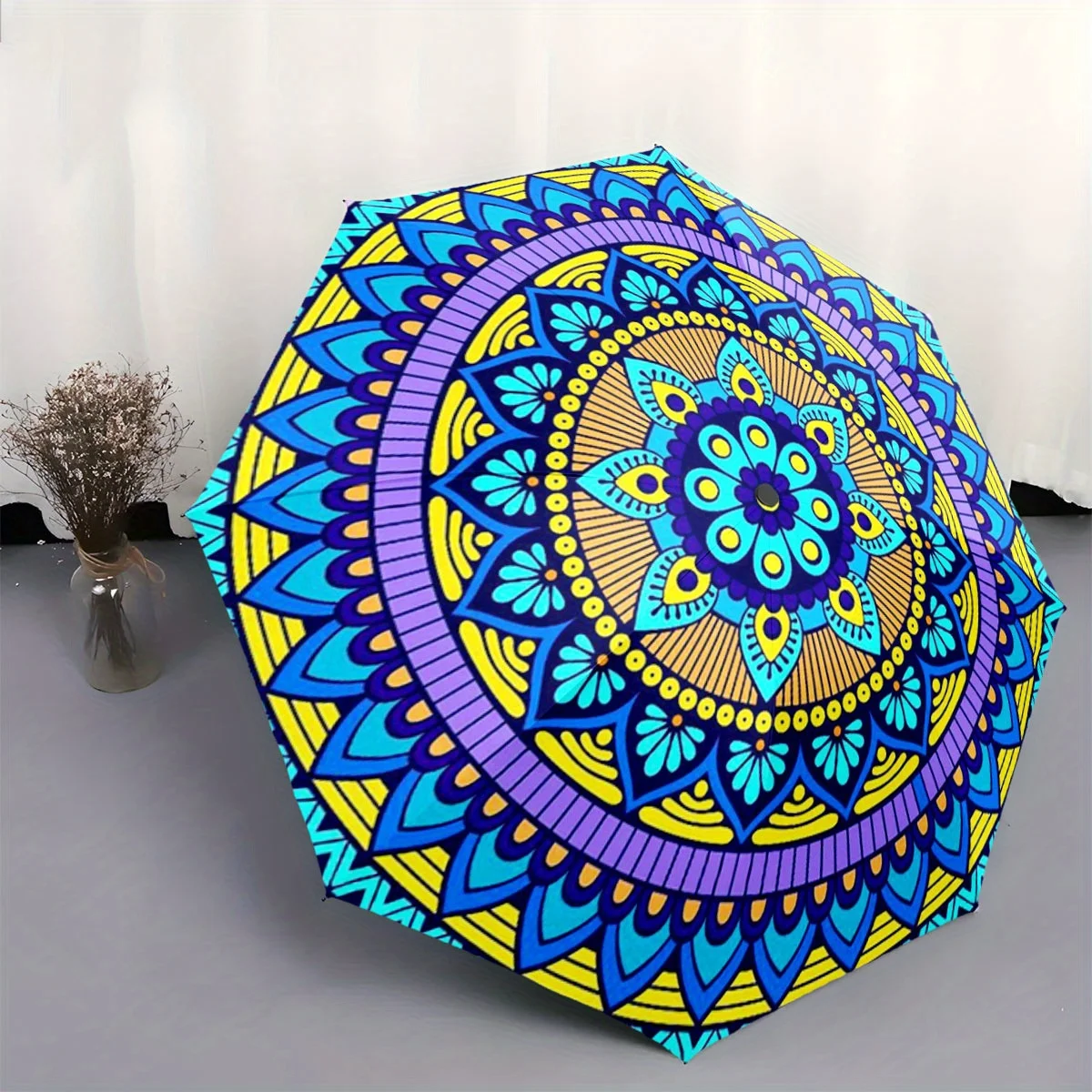 

Automatic Open/Close Umbrella with Mandala Design - Compact Folding Umbrella, Windproof 8-Rib Shaft, Portable for Women/Men, A