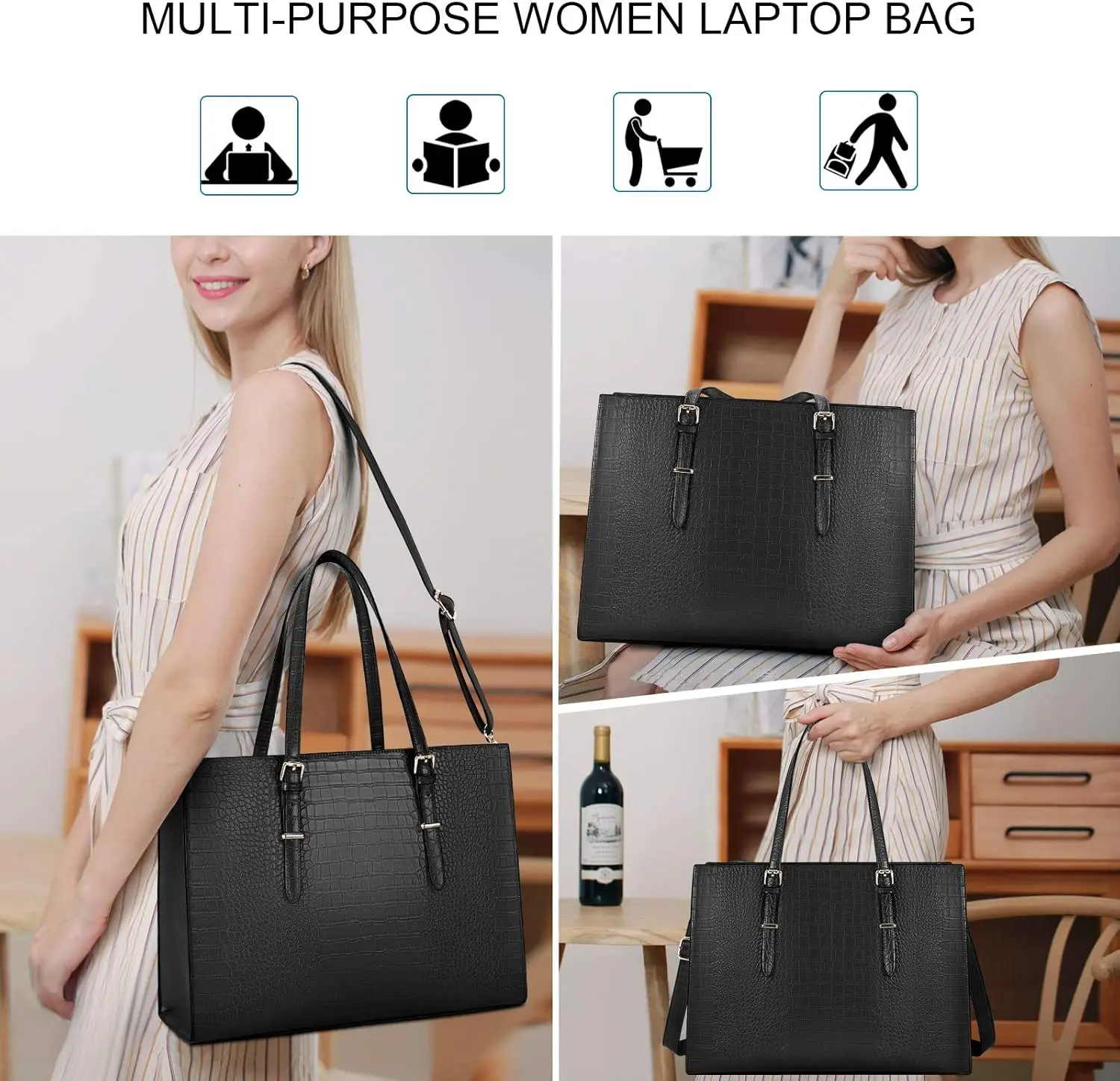 Bolso para ordenador portátil de 15,6 pulgadas, bolso de mano para ordenador portátil, maletín de cuero con clase para ordenador, bolso de trabajo, bolso de hombro profesional para oficina y negocios