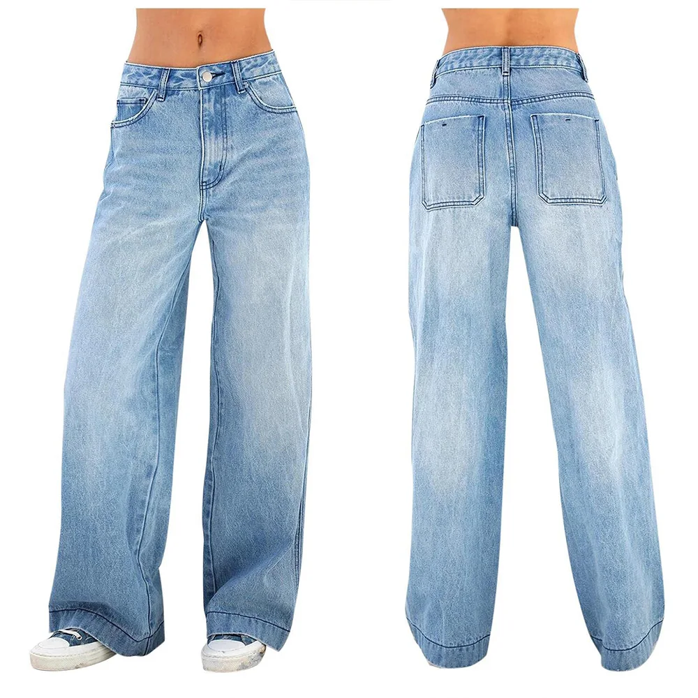 Jeans da donna europei e americani a vita alta larghi a gamba larga Jeans lavapavimenti Amazon Abbigliamento casual Pantaloni dritti da donna