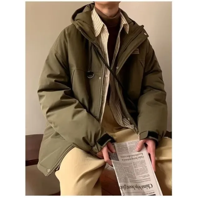 

Осенне-зимняя утолщенная куртка с капюшоном, мужская теплая хлопковая куртка на флисовой подкладке, модная брендовая верхняя одежда, стандартный крой, повседневный стиль