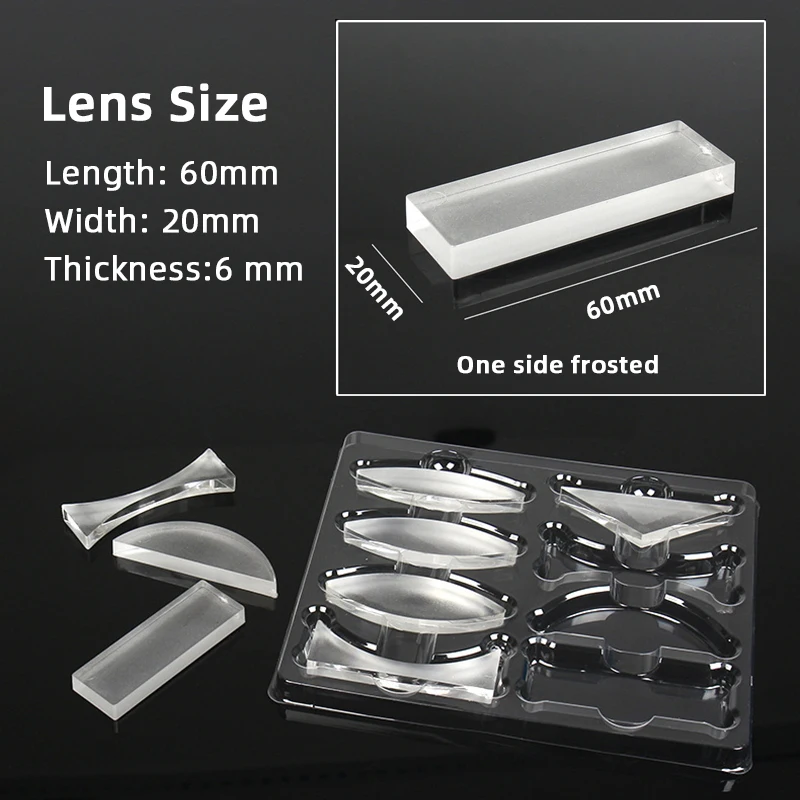 Hemobllo Juego De Lentes Ópticas Para Experimentos – 5 Piezas: Acrílicas Cóncavas, Convexas Y Prisma – Material Para Laboratorio Y Enseñanza De Física