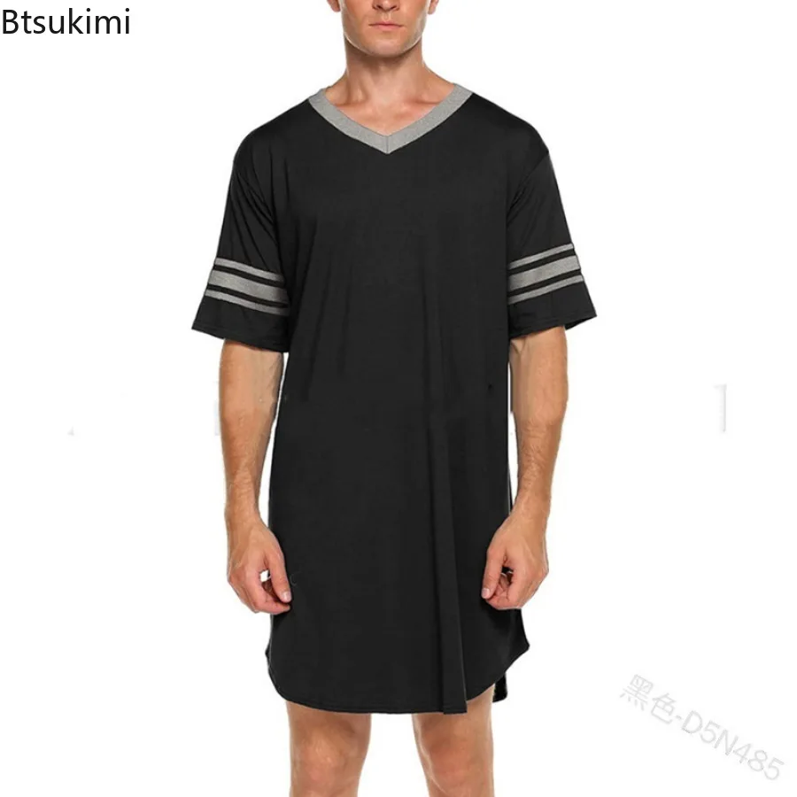 2025 camisón de algodón para hombre, ropa de dormir holgada cómoda de manga corta con cuello en V, ropa informal para el hogar para parejas, camisón de talla grande para hombre