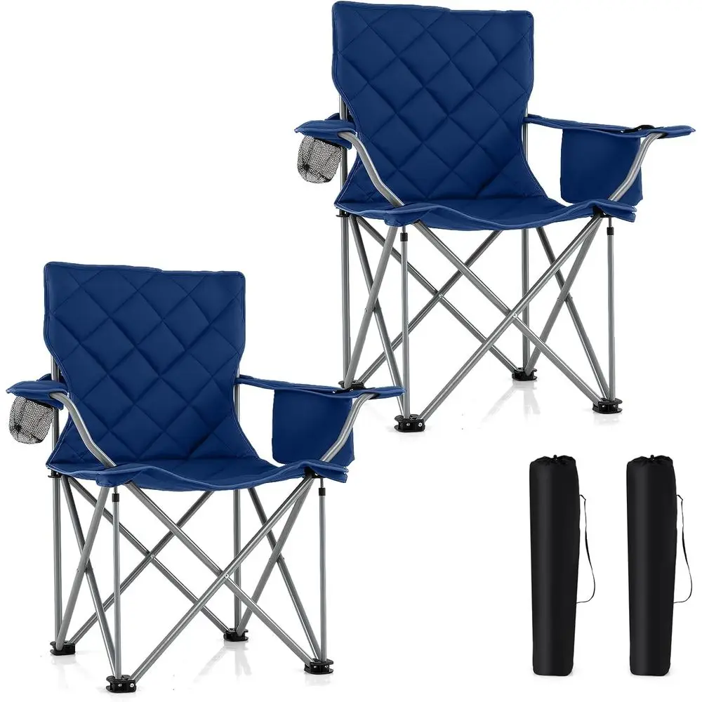 

Durable Outdoor Camping Chairs with Cooler Pocket & Cup Holder, Portable Folding Padded Lawn Chair for Hiking & Fishing, Support