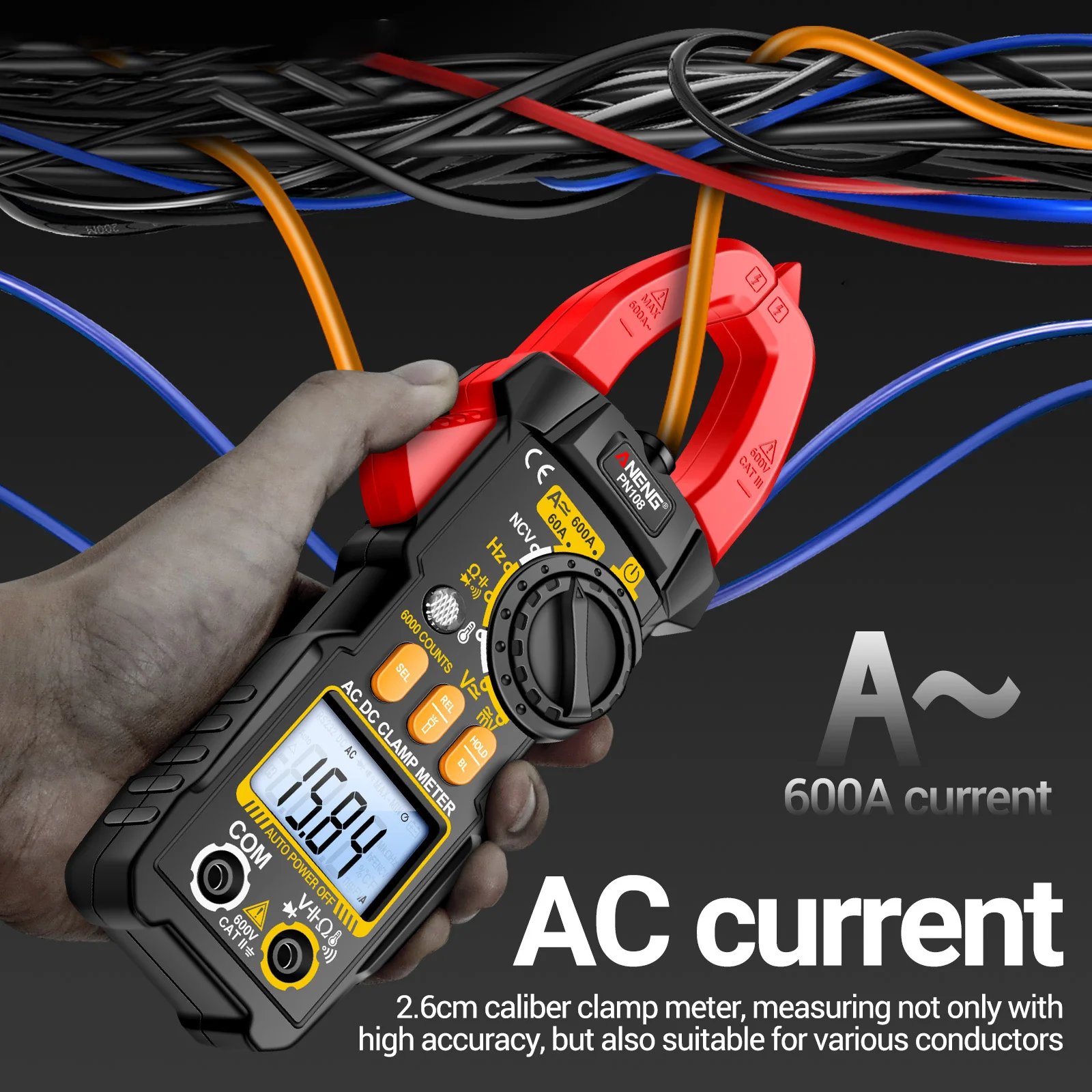 

ANENG High Precision Clamp Multimeter Meter PN108 Electrician Tool AC/DC Voltage Current 6000 Counts Resistance Capacitance Test