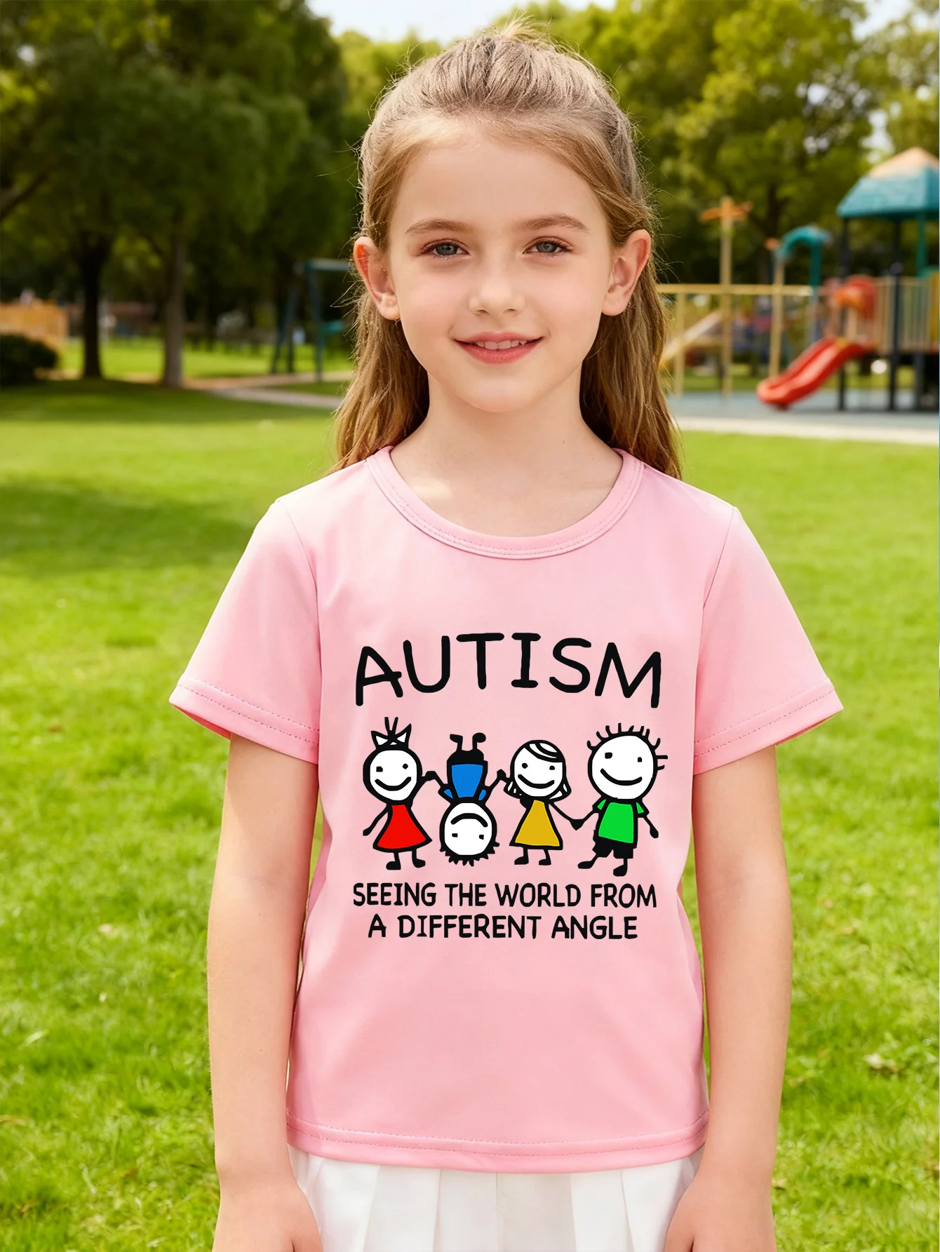Autism Seeing The World From A Different Angle Stick Figure Art Graphic Print T Shirt Boys Girls Kids Short Sleeve Daily Tees