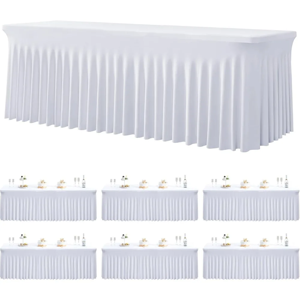

Fitted Spandex White Table Covers for 8-Foot Rectangle Tables, Stretchable Desk Skirts for Party Use