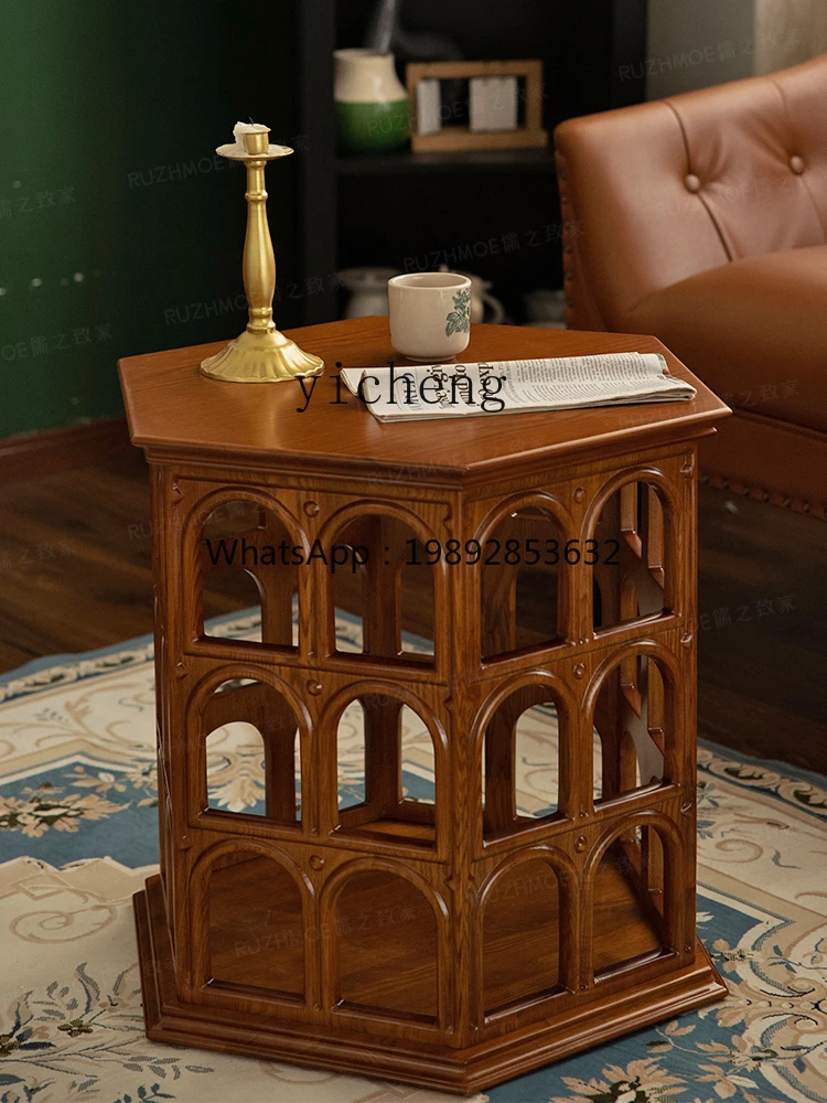 Mesa de centro em forma de cúpula de madeira maciça AZ Mesa lateral oca Hexagonal Retro Flavi Mesa lateral Armário decorativo