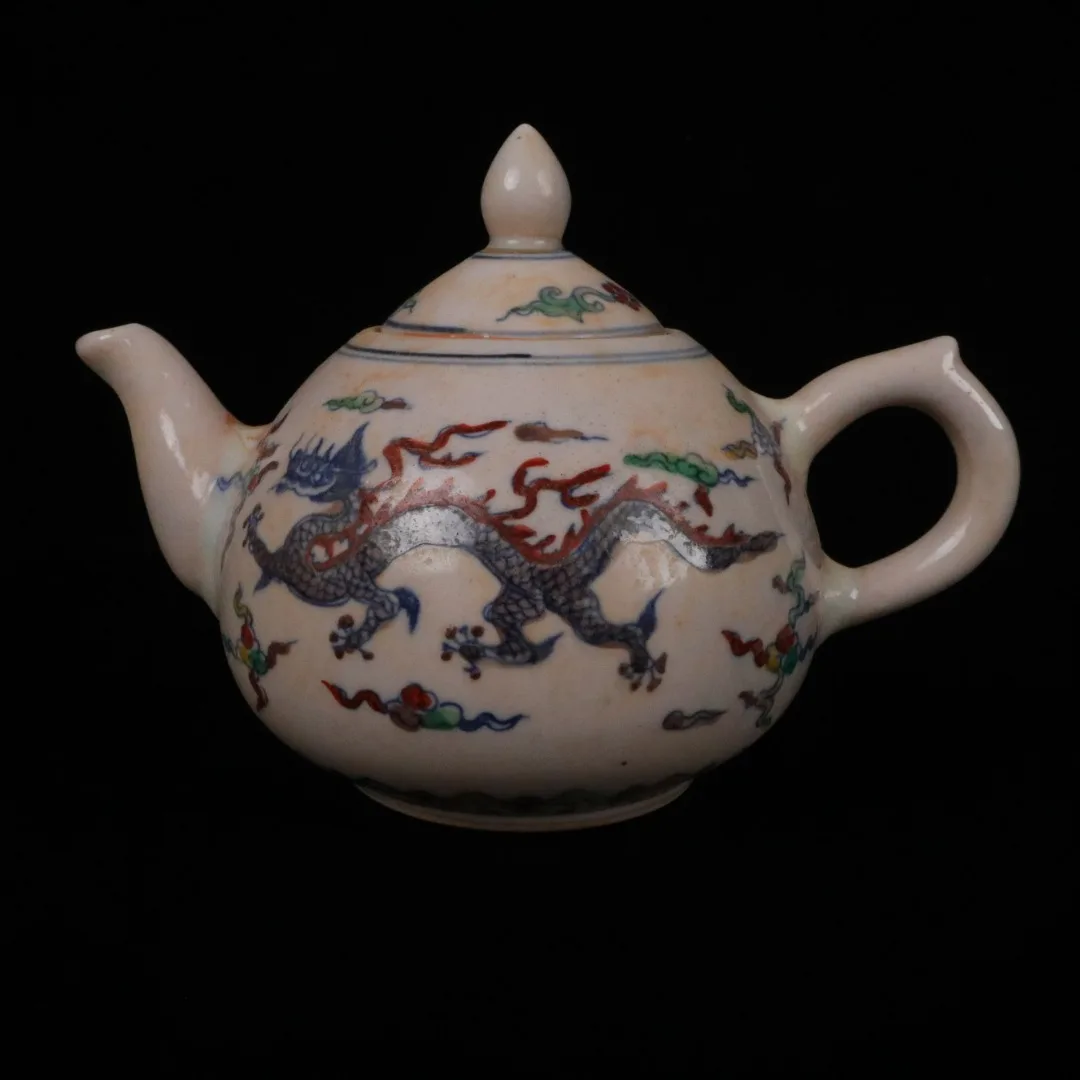 Jingdezhen Colorful Double Dragon Playing Pearl Pattern Holding Pot Antique Porcelain Decoration