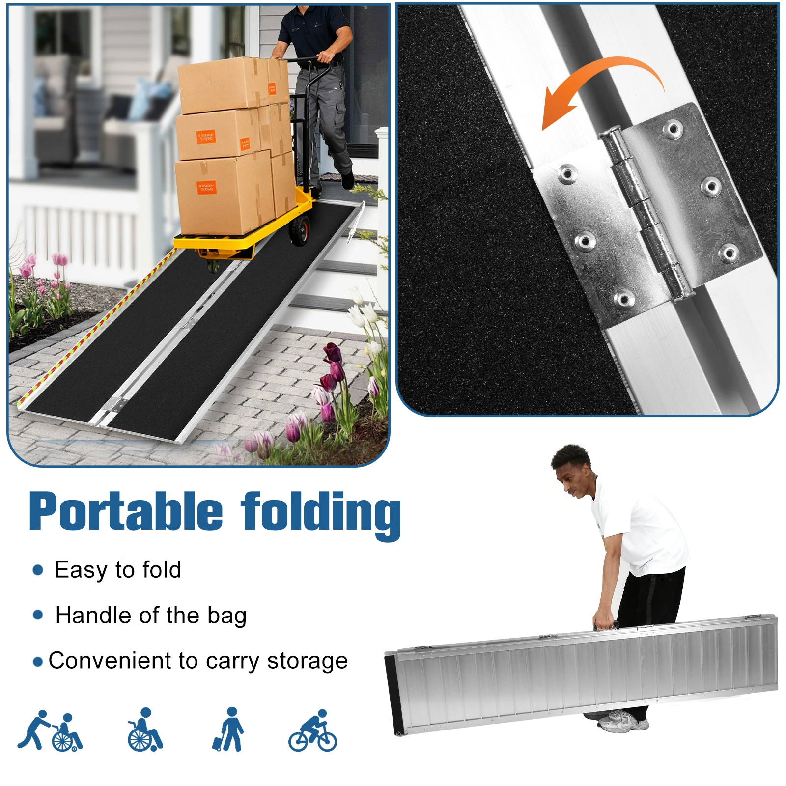 Portable Wheelchair Ramp 6/7/8FT Non-Slip Aluminum Folding Handicap Ramp Door Threshold Wheelchair Ramp for Steps Doorways