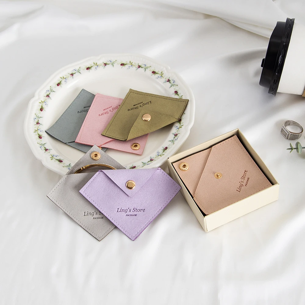 

100Pcs Custom Logo Jewelry Microfiber Snap Bag 8x8cm 10x10cm Gift Packaging Pouches Wedding Favors Organizer Personalized Pocket