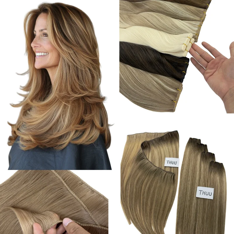 

Human Virgin Hair Super Genius Weft 22inch 100g #4 #613 Pre Made Hair Extensions Invisible & Comfort Wholesale Dropship