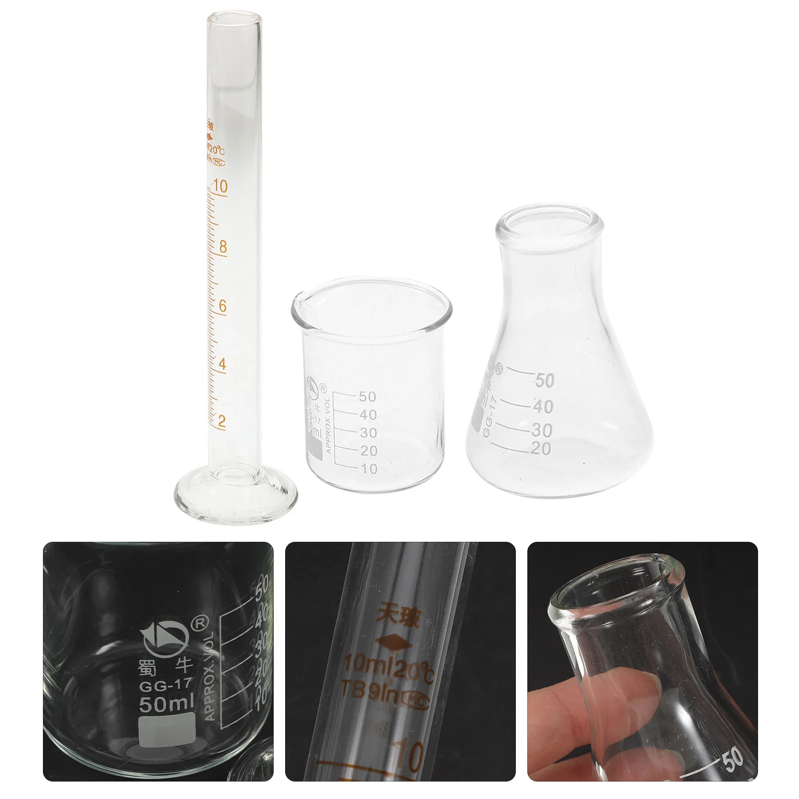 3 Pcs Experiment Kit Conical Flask Graduated Cylinder Scientific Labs Tool Measuring Cup Glass Laboratory Device
