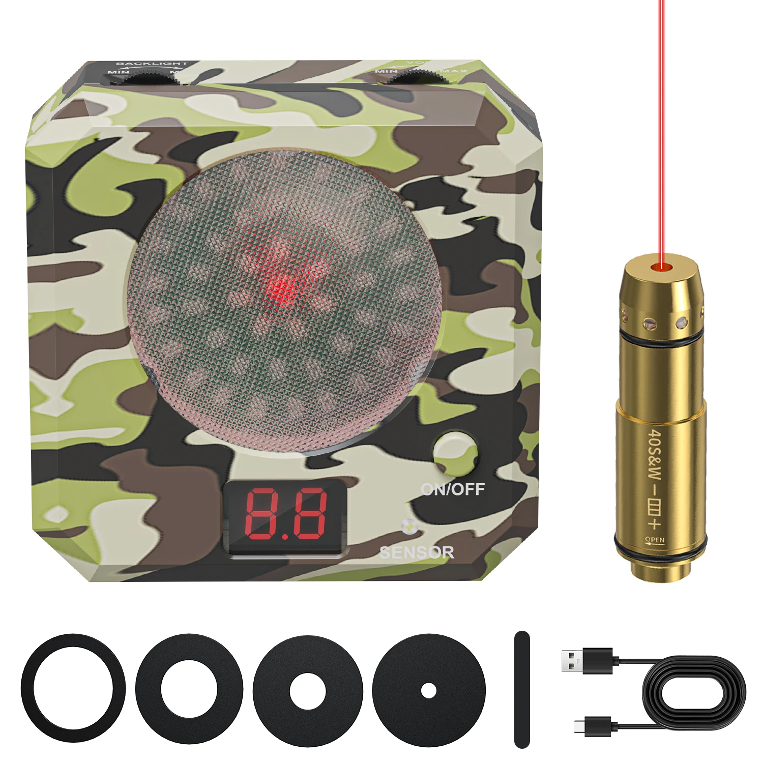 

Dry Fire Laser Trainer (.40 S&W) – Rechargeable, 5 difficulty levels, immediate light & sound feedback per hit.