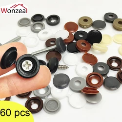 Hinged Caps 60pcs Button Cover Self Tapping Screws Wood Fold Snap Protective Plastic Slot Mounting Insert Decorative Nuts Bolts