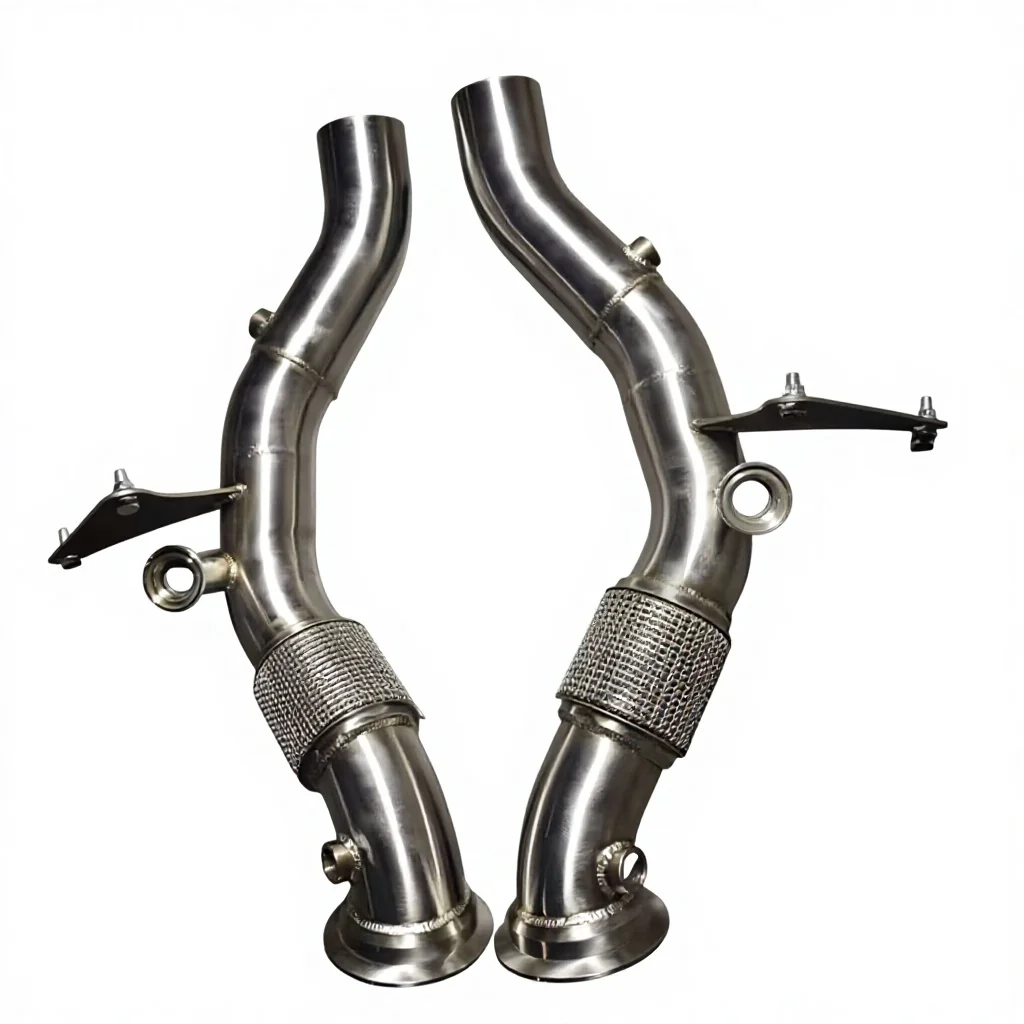 For Ferrari F8 Tributo Straight Pipe Exhaust With Heat Shield 304 Brushed Stainless Steel High Performance Race Sport Downpipe