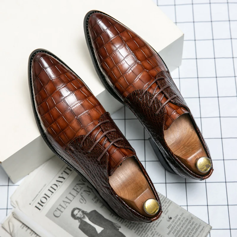 

Stone Pattern Splicing Men Business Dress Shoes Breathable Elegant Charming Men Fashionable Plus Size Shoes (38-48)