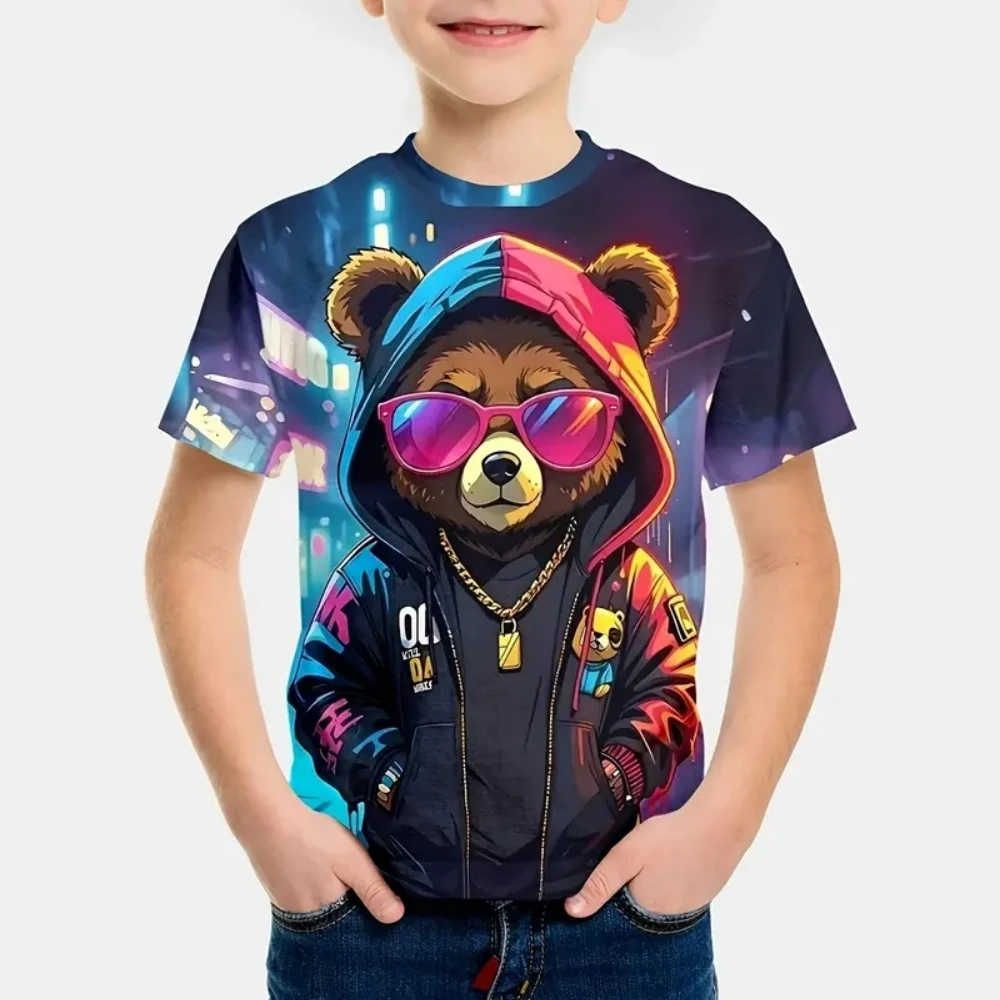 2025 Kids Clothes 3D Print Cute Cartoon Bear Short Sleeves Graphic T Shirts Outdoor Comforts Casual Tops T-Shirts for Children