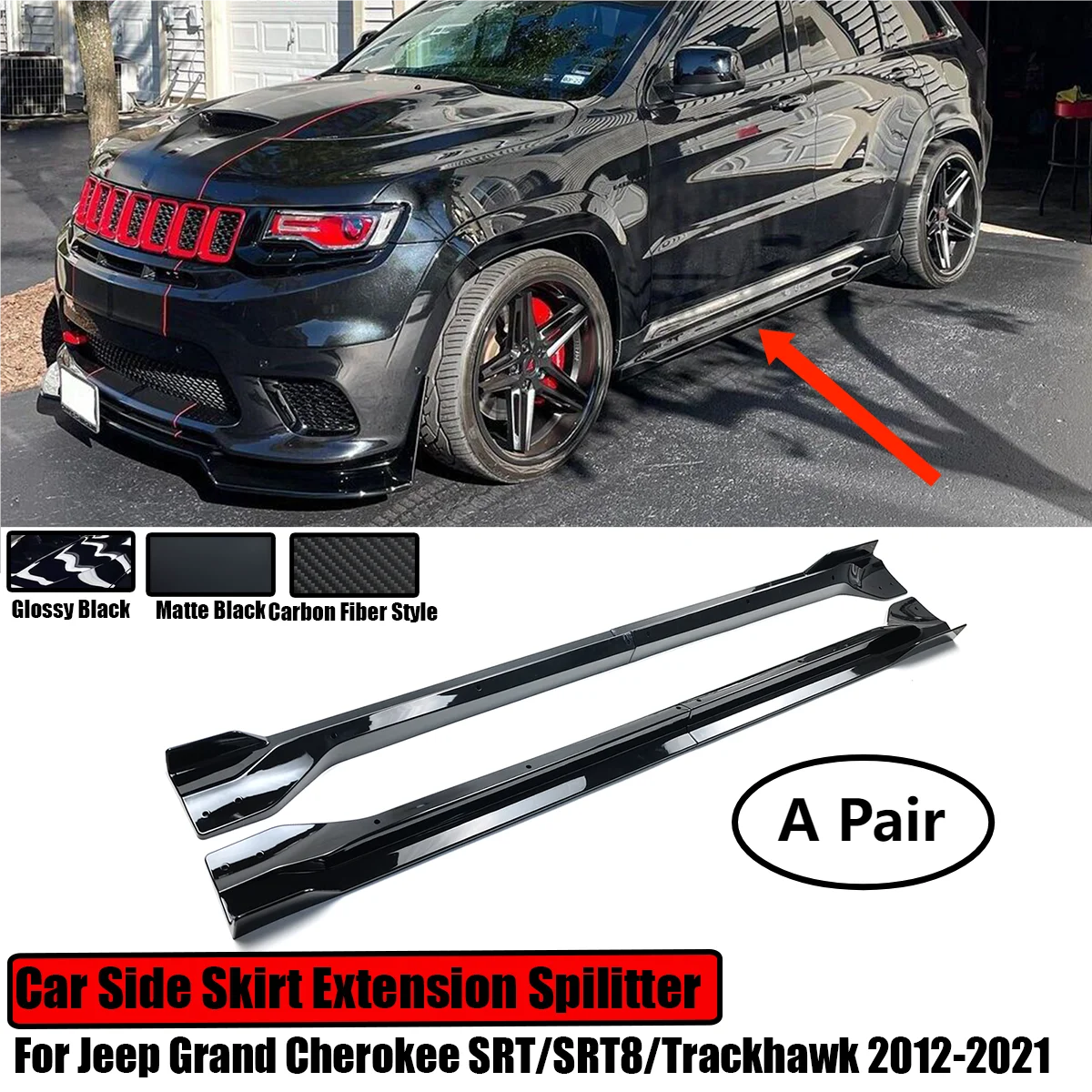 Car Side Skirt Extension Splitter A Pair For Jeep Grand Cherokee SRT/SRT8/Trackhawk 2012-2021 Plate Lip Bumper Winglet Body Kit