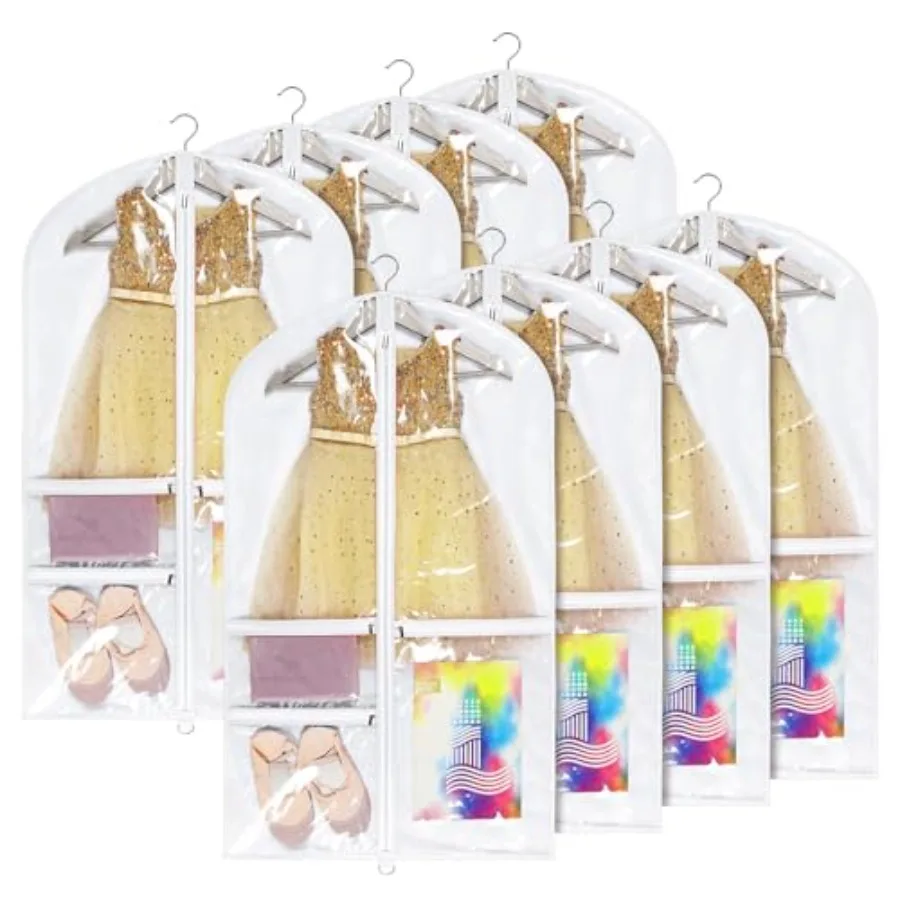 

Dance Costume Bags Garment Bag 40 Inch Hanging Clothes for Dance Competitions, with 3 Medium Clear Zipper Pockets for Dance Cos