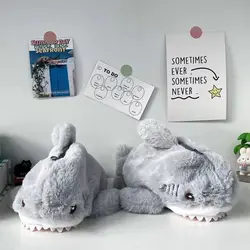 Cosmetic Pouch Big Shark Plush Pencil Bag Open Mouth Large Capacity Cartoon Pencil Bag Zipper Soft Fluffy Pencil Bag Office