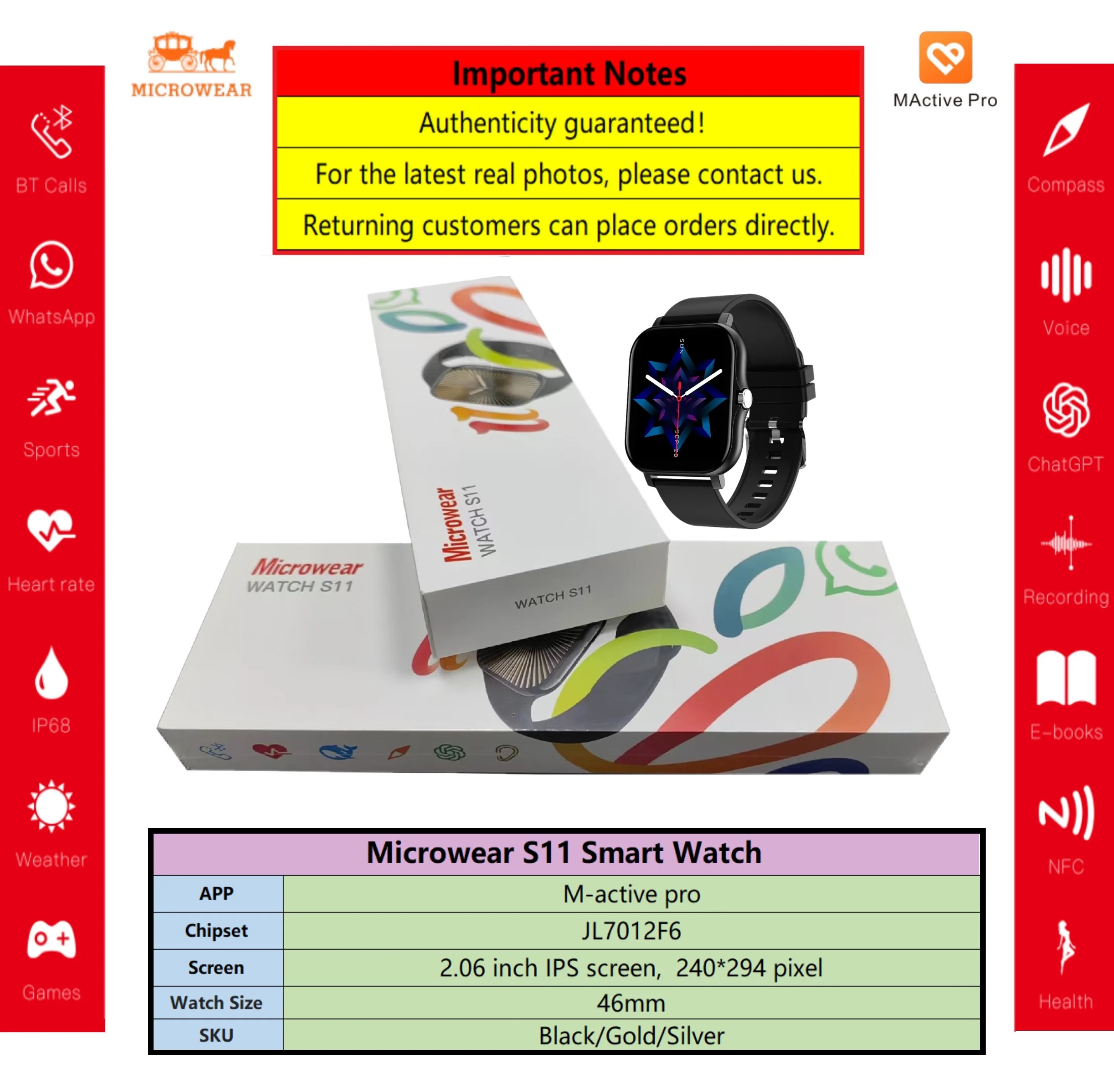 

Upgraded WhatsApp Chat 11-Series Smart Watch 11 S11 Smart Island One-click Connection NFC Micro Wear Smartwatch