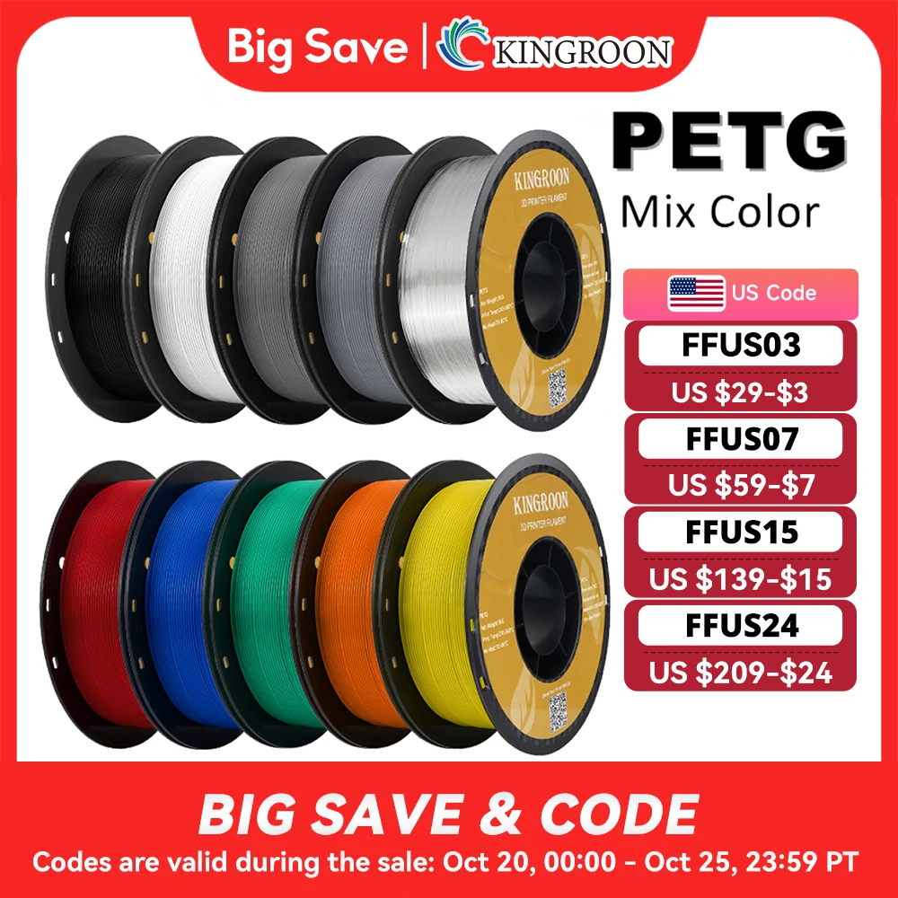 KINGROON PETG 3D Printer Filament 1.75mm 5KG 10KG Mix Color 3D Printing Material 1kg/roll  petg Plastic For FDM 3dprinter