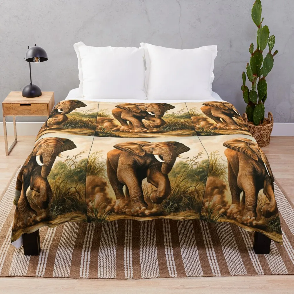 Elephant Portrait. Elephant painting, wild elephant, vintage elephant, Raphael style Throw Blanket Furrys Thin Blankets