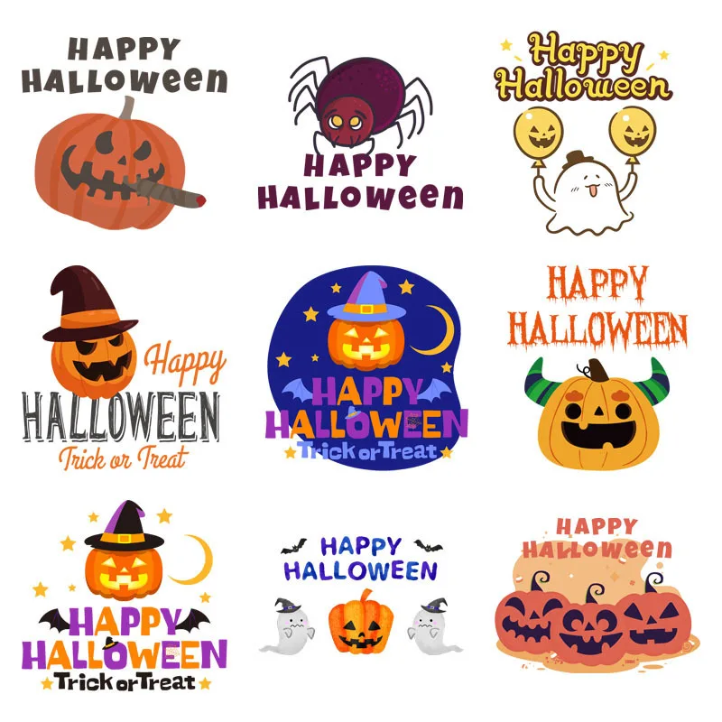 13 Styles Halloween Spider Ghost Jack-o'-lantern Patch Hoodie Heat Transfer For Kids Clothes Sticker Iron on Vinyl For T-shirt