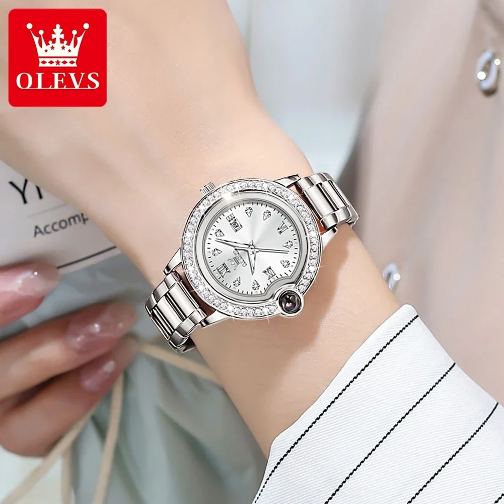 Olves 5588 Luxury Quartz Watches for Women Waterproof Luminous Wristwatches Stainless Steel StrapDiamond Dial Ladies\' Watches