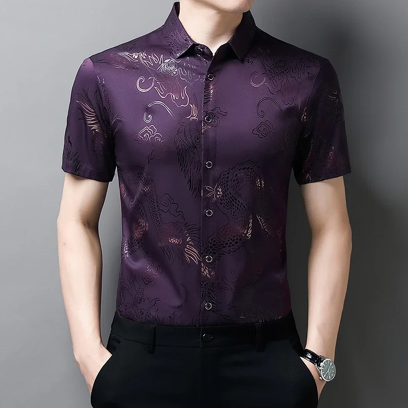 New Men's Casual Printed Short Sleeved Lapel Shirt for Summer Fashion Comfort No Ironing Wrinkle Resistant Top - Image 4