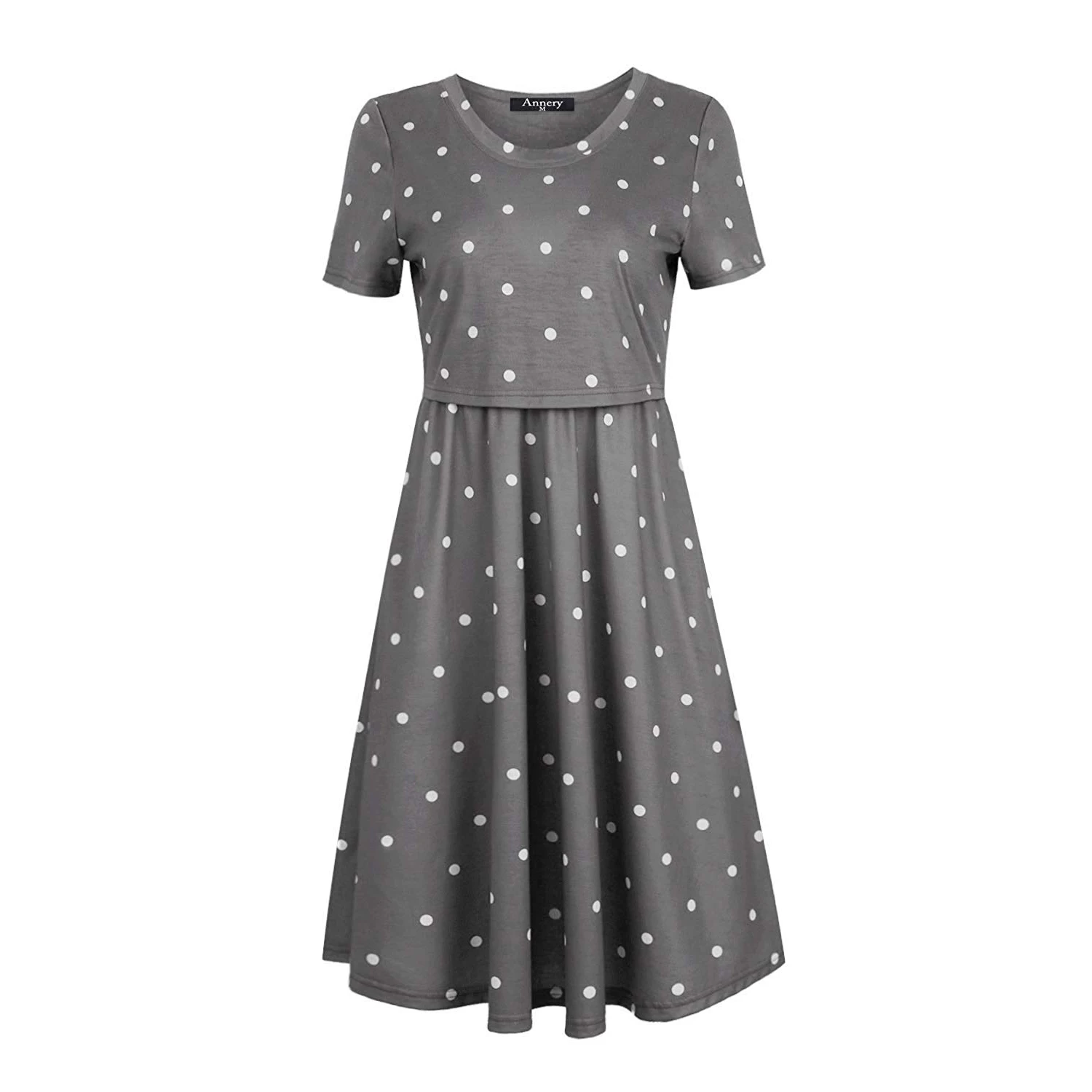 2022 New Fashion Pregnant Dress Short Sleeve Round Neck Dot Print Maternity Dress Nursing Dress