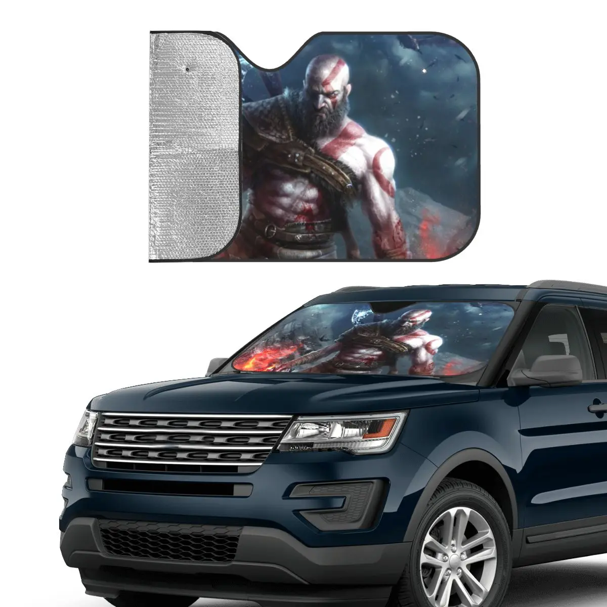 God Of War Kratos Plaid Universal Windshield Sunshade 70x130cm Game Cartoon Aluminium Foil Sun Visor Solar Protect