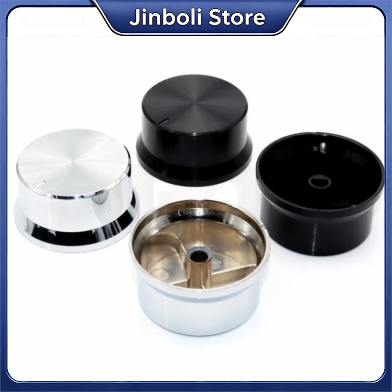 2PCS 45x22mm Black Silver CD Texture Plastic Knob Cap Amplifier Volume Potentiometer Knob Cap 6mm Spline Half Shaft Hole