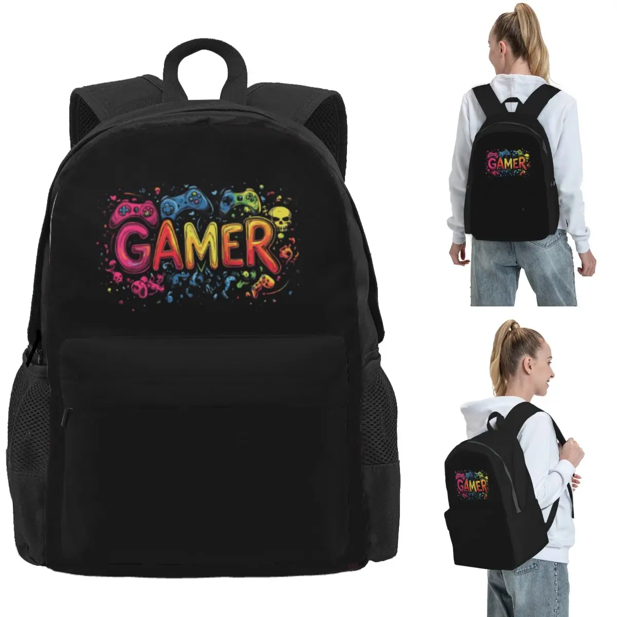 Gamer Controller Video Game Gaming Gamepad Backpack Daypack Large Capacity BookBag School Bag Shoulder Bags for Men Women