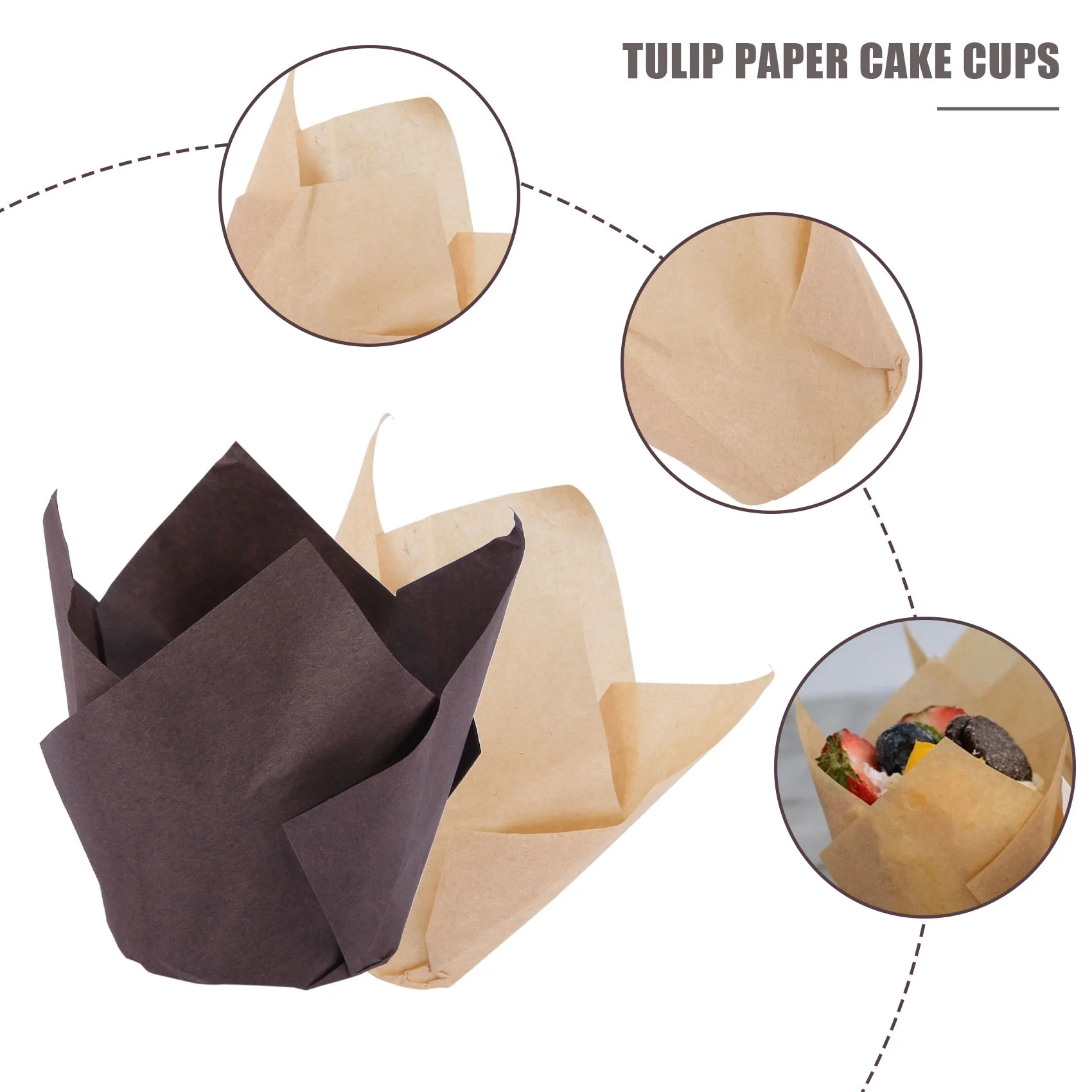 200 Stück Tulpen Cupcake Back becher, Muffin Back liner Halter, rustikale Cupcake Wrapper, braun, weiß und Naturfarbe