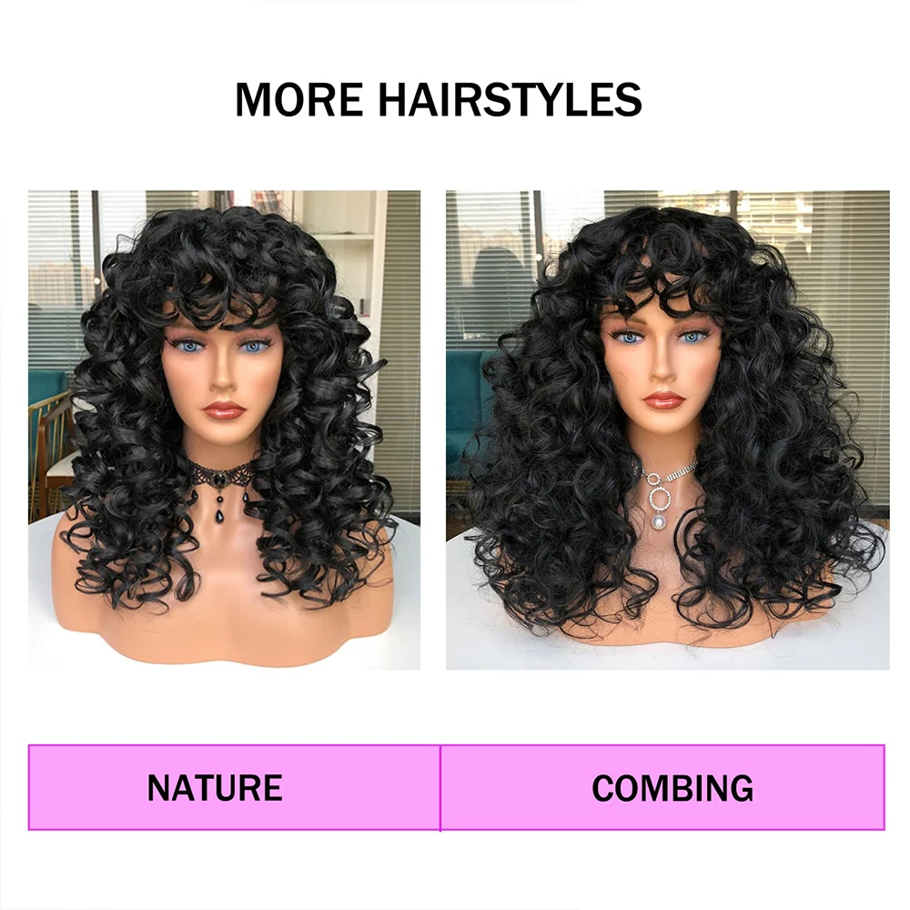 Curly Wig Big Curly Wigs for Black Women Long Curly Afro Wig with Bangs Synthetic Hair Replacement Wigs for Cosplay and Daily