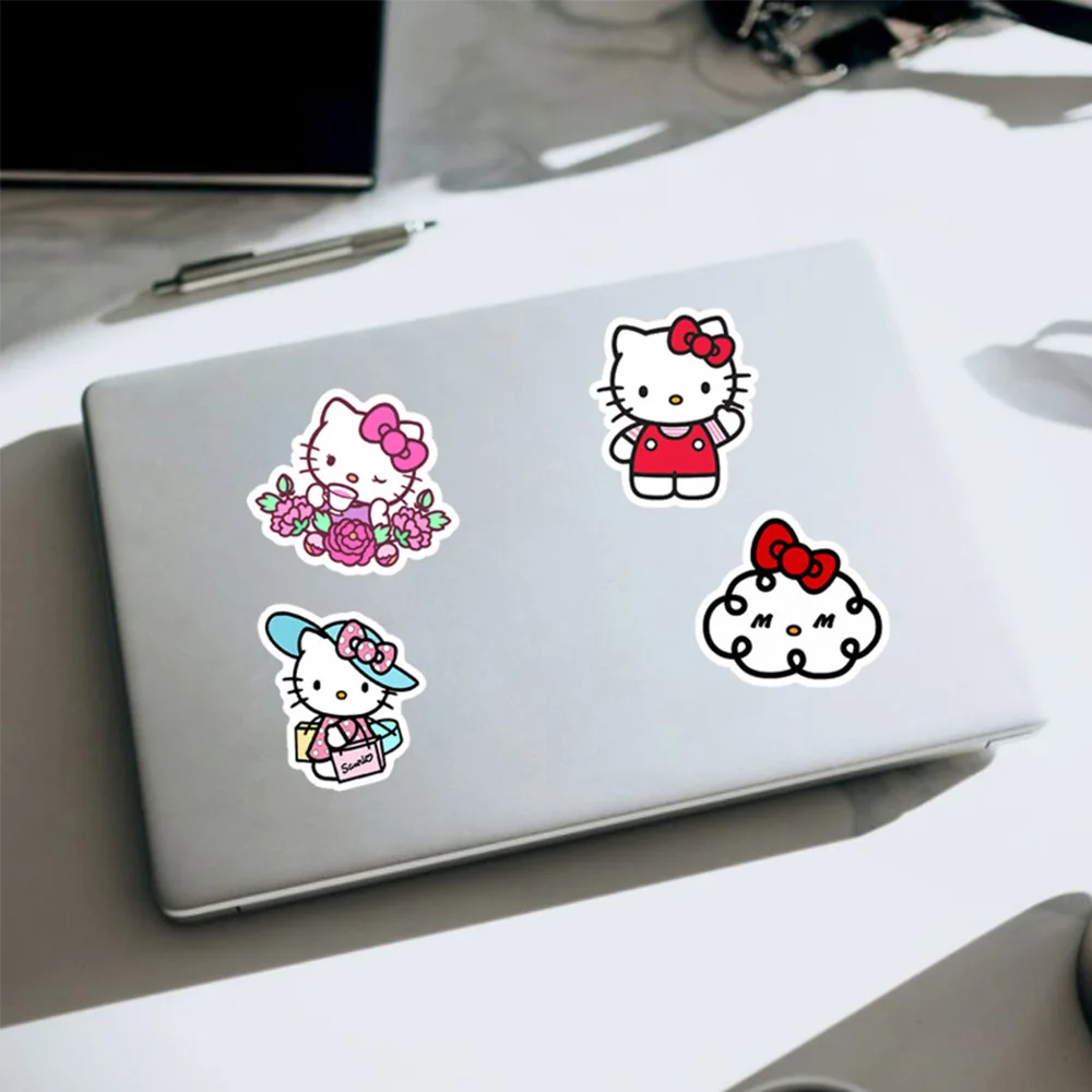 10/30/50 sztuk Cute Cartoon Hello Kitty naklejki Kawaii dla dziewcząt Graffiti butelka wody gitara pamiętnik winylu dzieci DIY zabawki naklejki