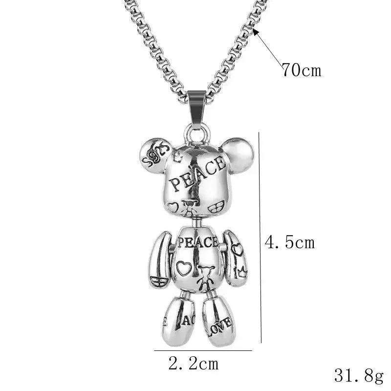 Fashion Trend Engraved Alphabet Bear Pendant Cute Animal Necklace Mens Womens Charm Hip Hop Party Street Jewelry Gifts - Image 6