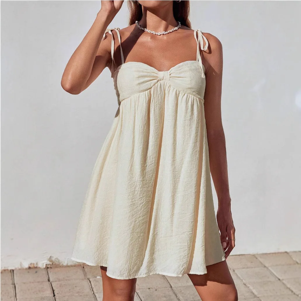 

Women Casual Solid Mini Dress 2025 Summer Elegant Sleeveless Ruffles Loose Short Dress Beach Party Sundress Oversize Streetwear