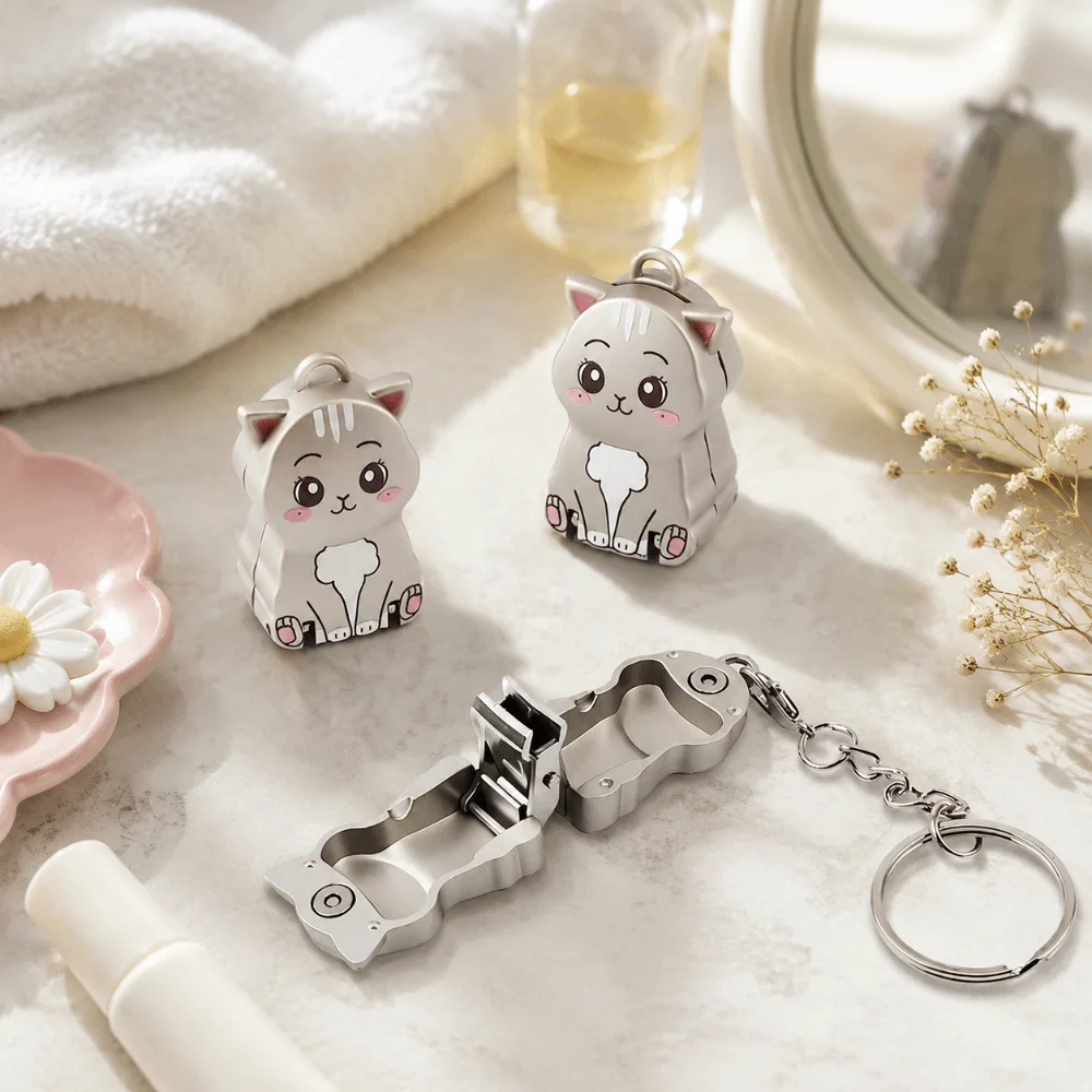 Durable Compact Nail Clippers Foldable Cat-shaped Nail Trimmer Decoration Keychain Pendant Manicure Tool Hands
