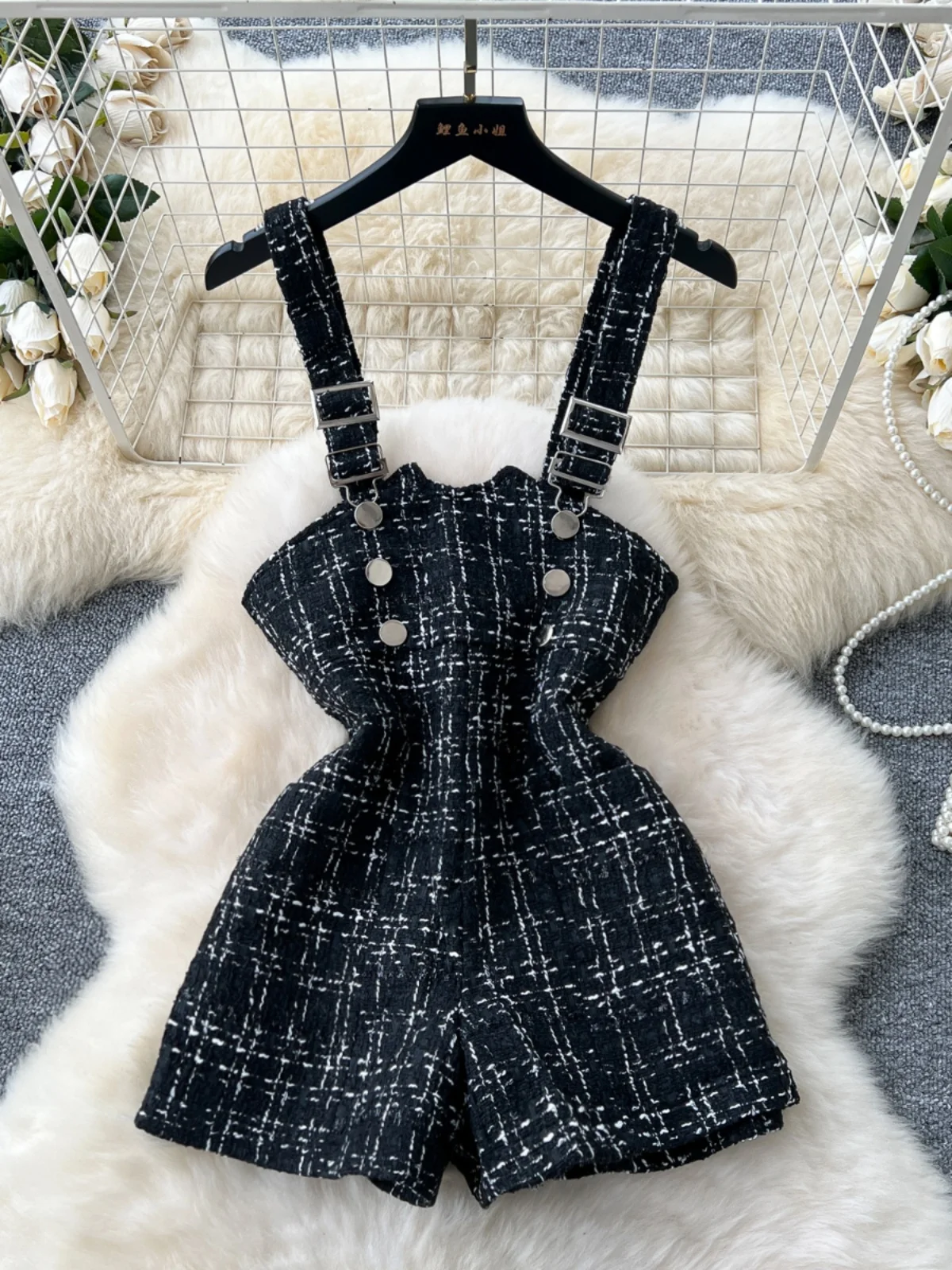 

iny Tead клетчатый шерстяной комбинезон, женский высококачественный универсальный комбинезон с двойной пуговицей, маленький размер, orts