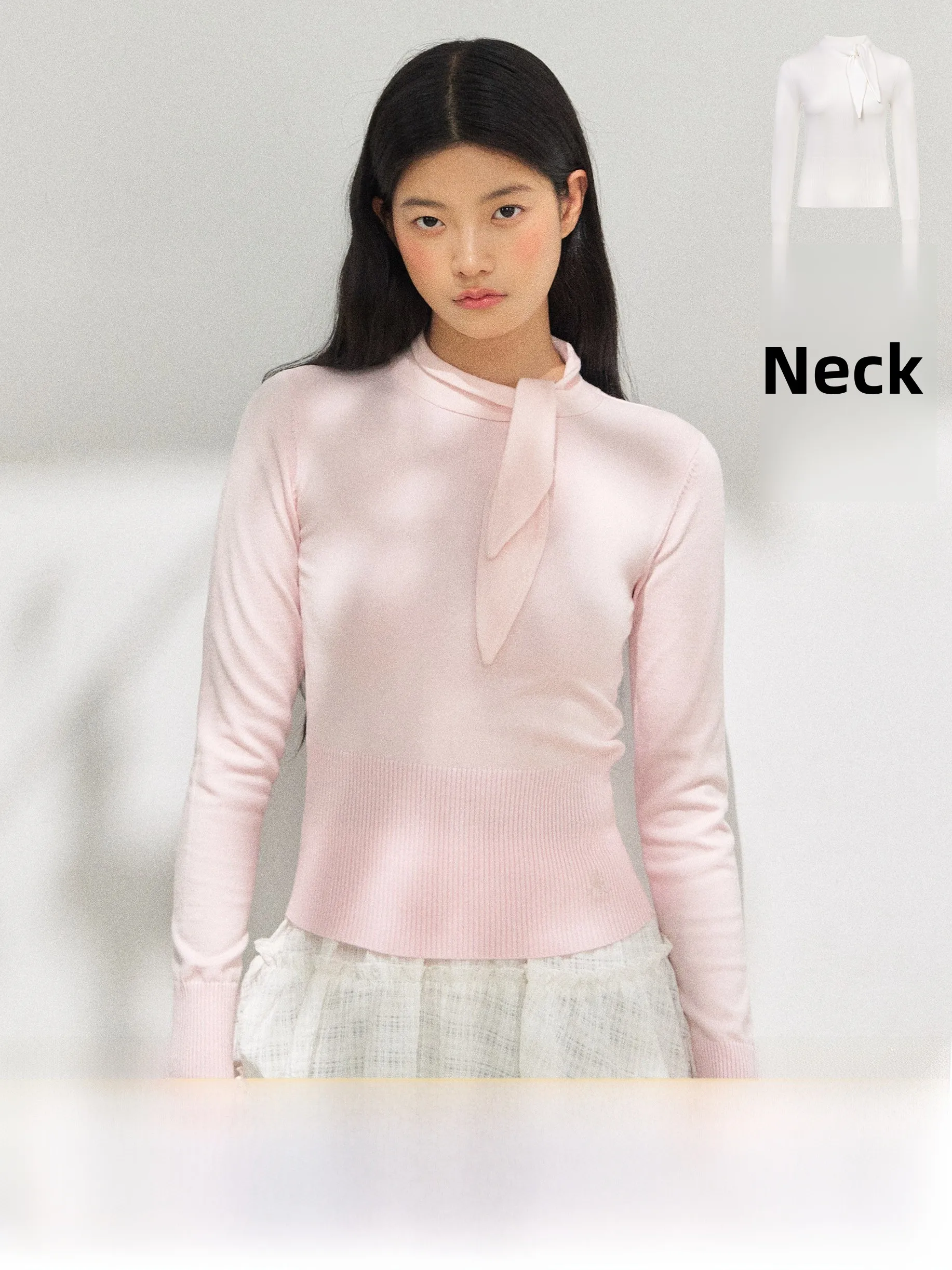 

Ariseism American Retro Design Rabbit Ear Sweater Women's Slim Fit Top Street Sle Long Sve Pure Color Autumn Faion